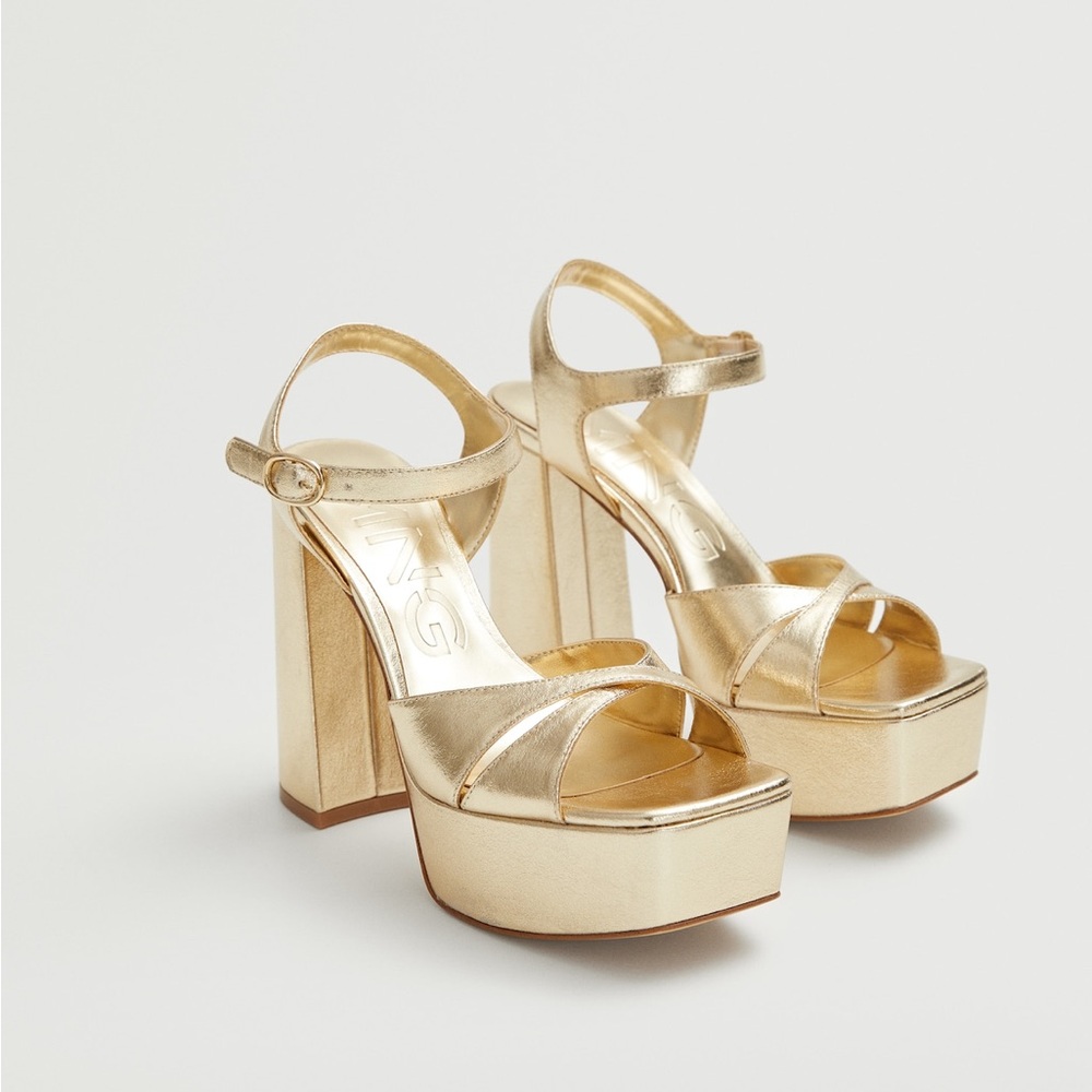 Mango Shiny Gold Platform Sandals